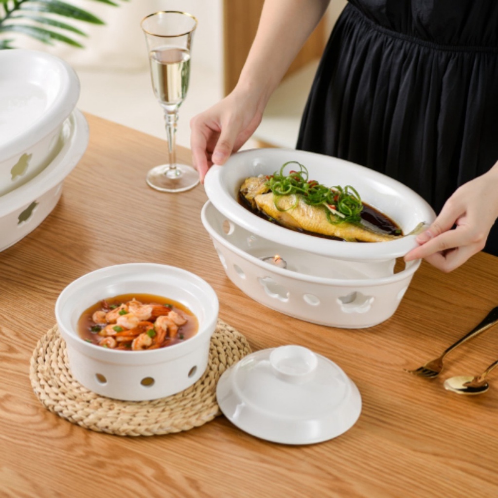 Đĩa Cồn Hâm Giữ Nóng Đồ Ăn/Bếp Đĩa Hình Bầu Dục Size 14 Dài 35cm