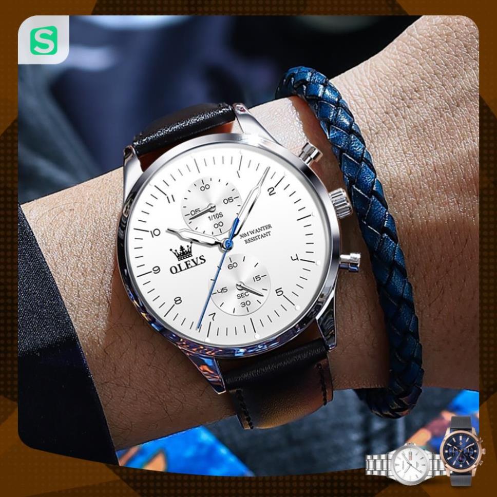 OLEVS 2880 Đồng hồ nam chính hãng Dây da có chức năng Lịch chống nước phát sáng Mặt số