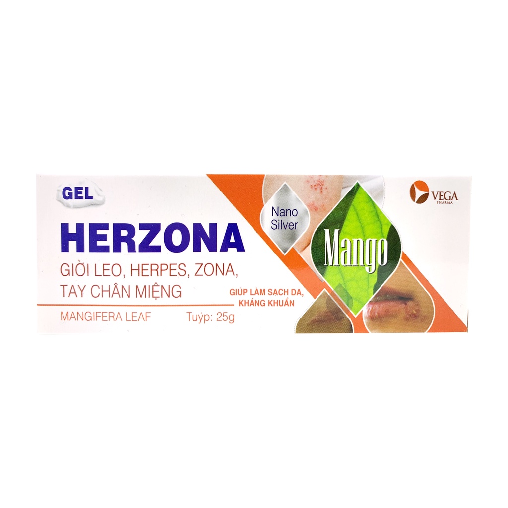 Gel HERZONA tuýp 25g - giúp làm sạch da, kháng khuẩn trong các bệnh giời leo, herpes, zona, tay chân miệng