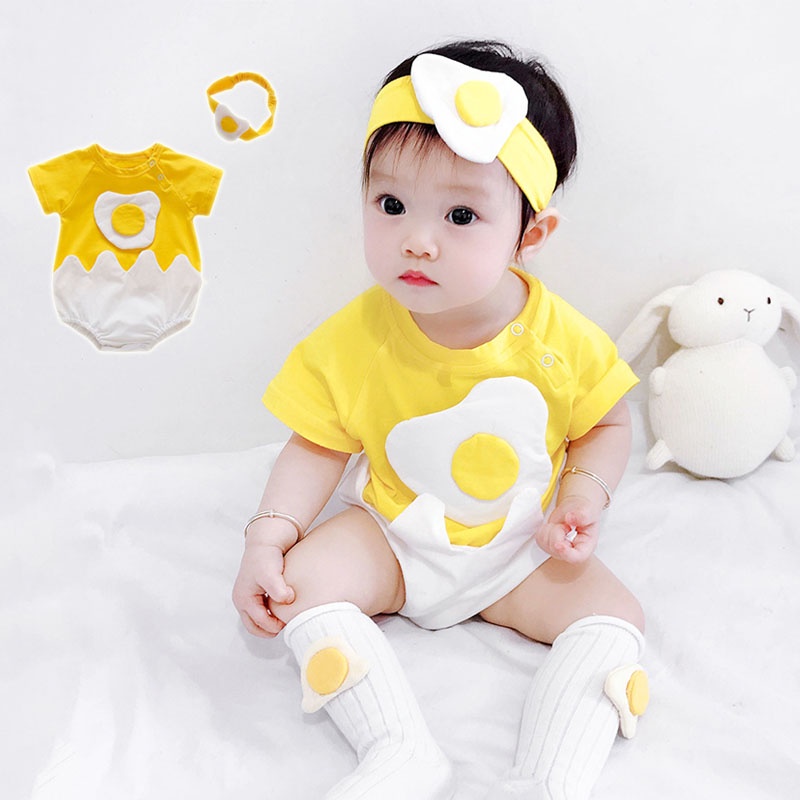 Bộ Áo Liền Quần Tay Ngắn + Băng Đô Thời Trang Hàn Quốc Xinh Xắn Cho Bé Gái
