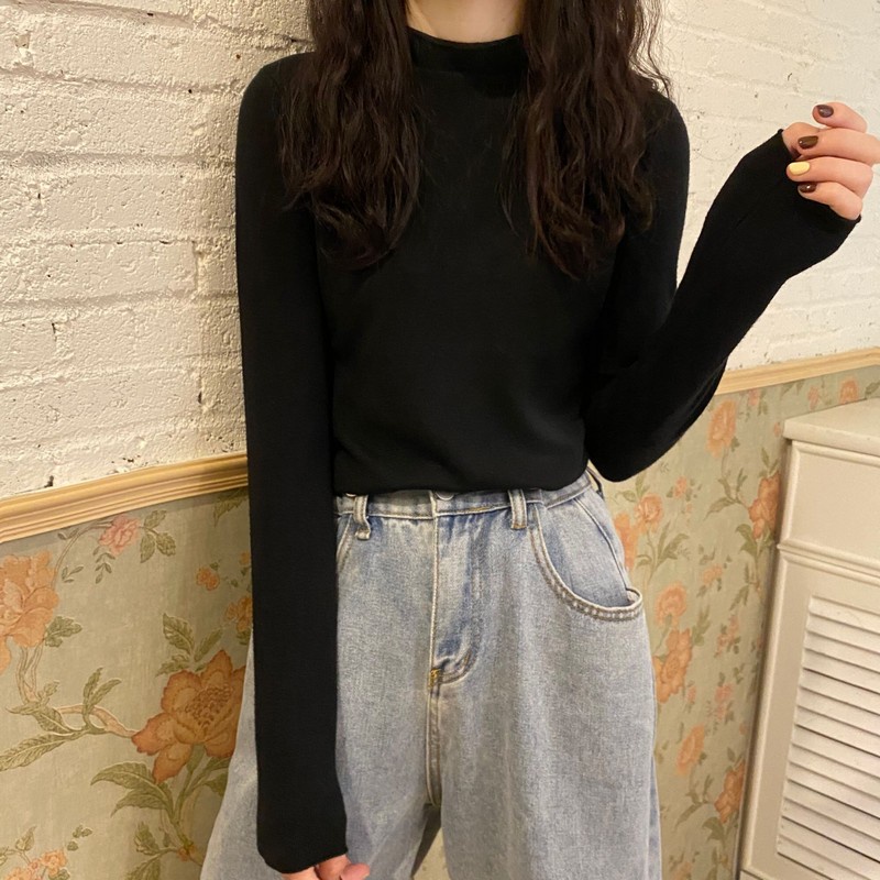 Áo sweater ZHELIHANGFEI tay dài cổ lọ dáng ôm thời trang xinh xắn cho nữ