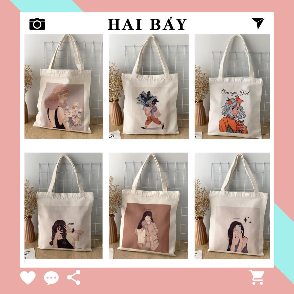 túi tote canvas có khóa đeo vai đi học HAI BẢY 87K28