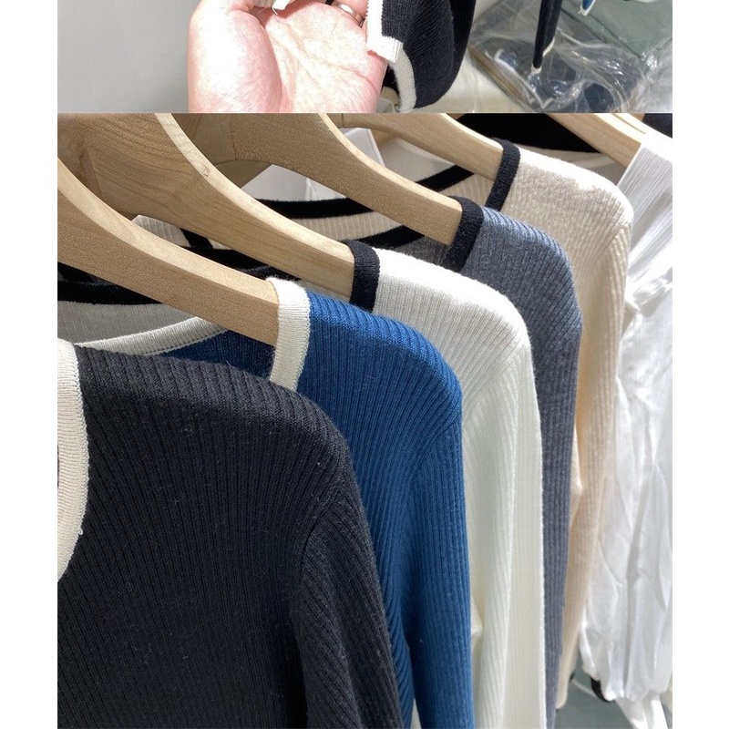 Áo Khoác Cardigan Dệt Kim Tay Dài Phối Khoá Kéo Cho Phái Nữ