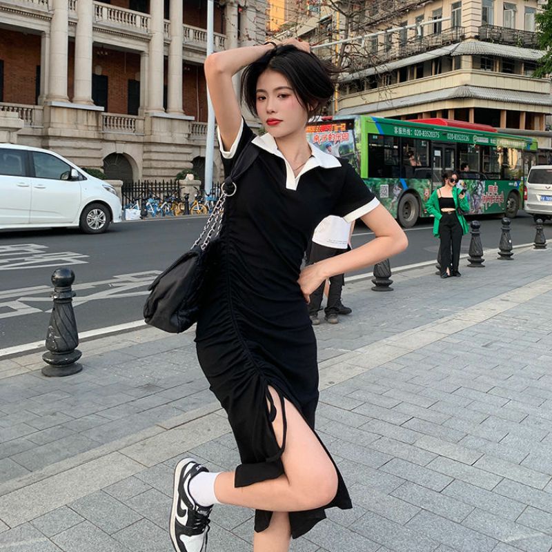 Đầm body đầm thun cổ sơ mi rút dây năng động cá tính  Fire.vn