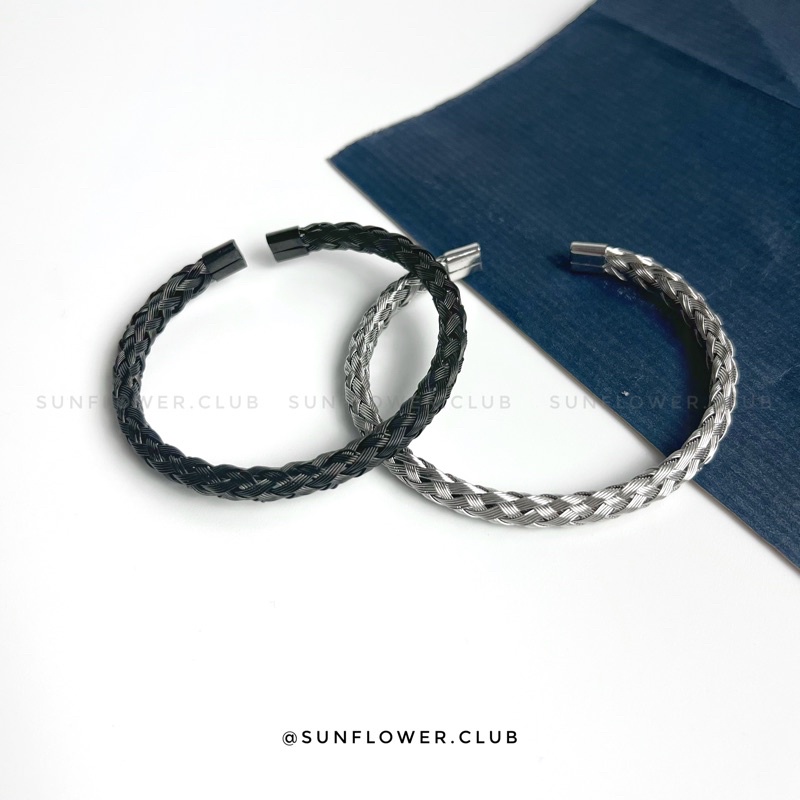 Vòng tay cặp đôi dây thép đan tròn không gỉ