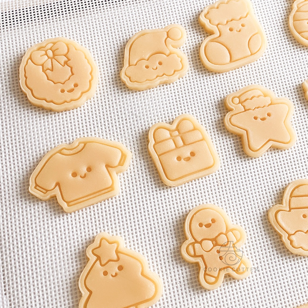 Bánh quy giáng sinh dễ thương chết bánh quy máy cắt dấu ấn giáng sinh người tuyết gừng người cây công cụ trang trí bánh bằng nhựa 3D