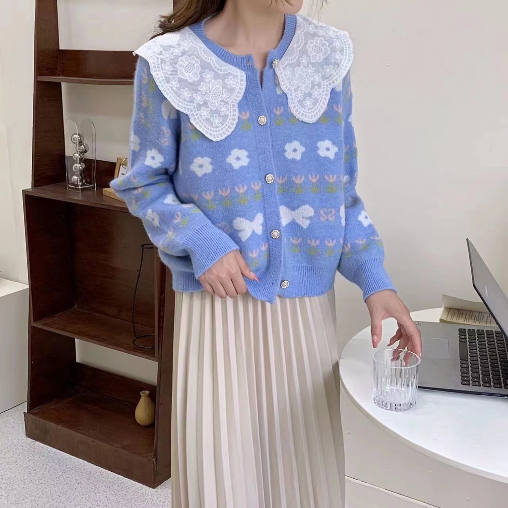 NZN Áo khoác cardigan dệt kim tay dài cổ búp bê phong cách Hàn Quốc thời trang mùa thu mới dành cho nữ