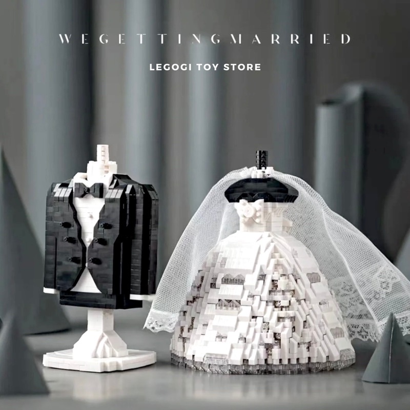 Đồ chơi lắp ráp Legogi VÁY CƯỚI CÔ DÂU VEST CHÚ RỂ PHI HÀNH GIA CẦU HÔN mô hình kỉ niệm quà cưới quà tặng cầu hôn