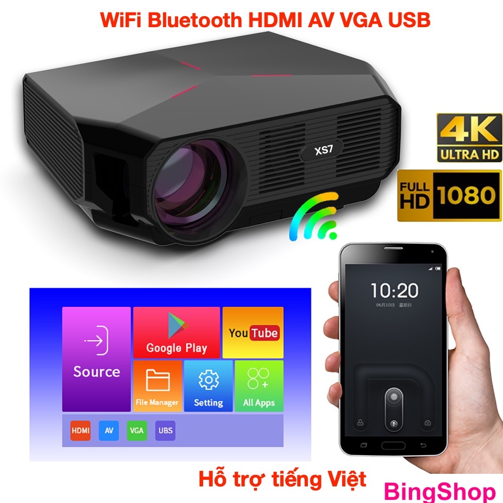 Máy Chiếu Thông Minh Swanfilm XS7 4K 1920x1080P Full HD 4600 lumen loa HiFi màn hình lớn 200"
