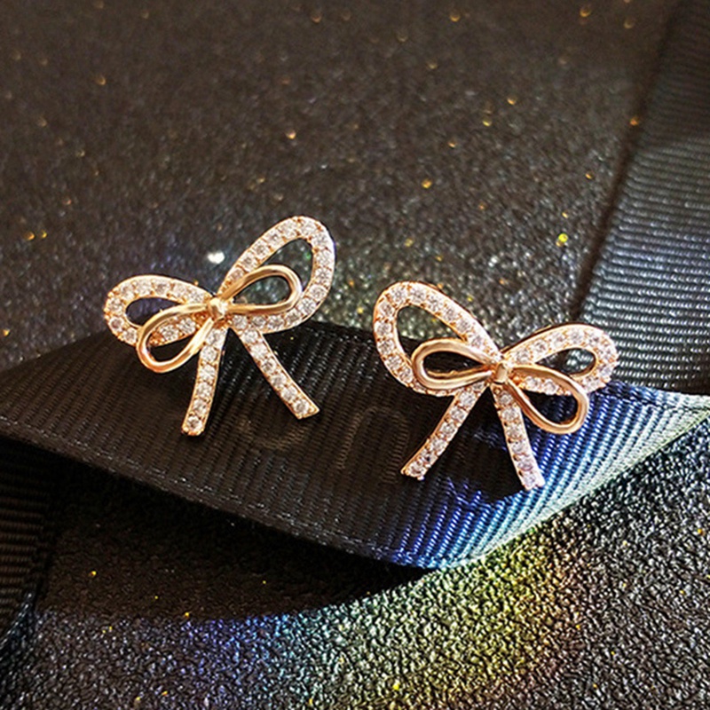 Ygt Bông Tai Hình Nơ Đính Đá Zircon Thời Trang Sang Trọng