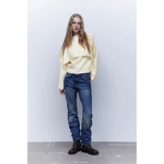 Order áo len xuất dư ZARA của nữ Áo len với cổ vai vạt lệch