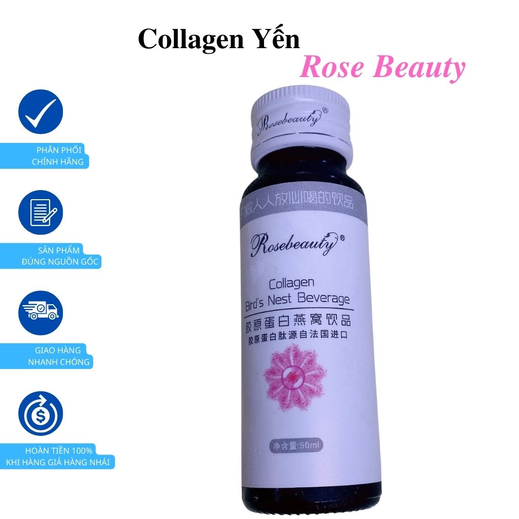 Nước Uống Collagen Yến Trắng Da Rose Beauty, Hỗ Trợ Sáng Da, Giảm Lão Hóa Da.