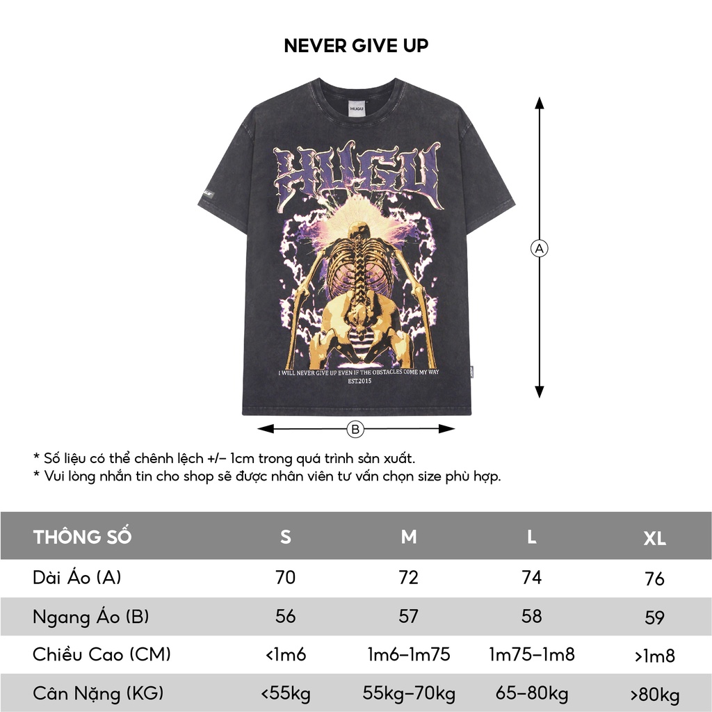 Áo thun unisex - Hugu Never Give Up - Chất vải cotton form rộng thoáng mát chính hãng