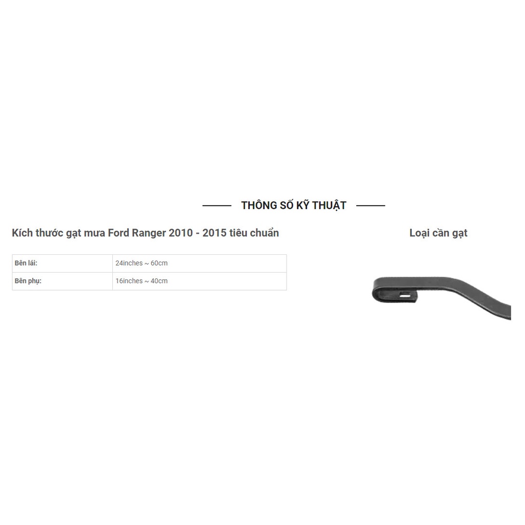 Gạt mưa ô tô Ford Ranger đời 2010 đến 2022, bộ 2 gạt nước mưa siêu sạch, quét nước nhẹ nhàng