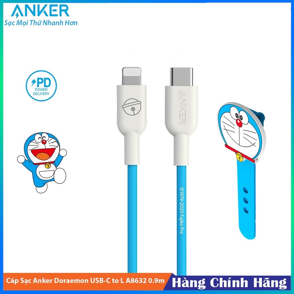 Cáp Sạc Anker Doraemon PowerLine II - A8632 - Sạc Nhanh Power Delivery - Chứng Nhận MFI - Hàng Chính Hãng