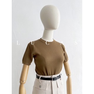 Áo len nâu tăm cổ tròn tay cộc dáng basic
