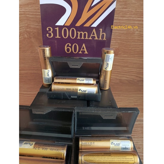 Pin CYLAID 18650 Vàng 3100 mah 60A Chính hãng, Pin sạc 18650 cylaid màu vàng( giá 1, 2, 4 Viên))