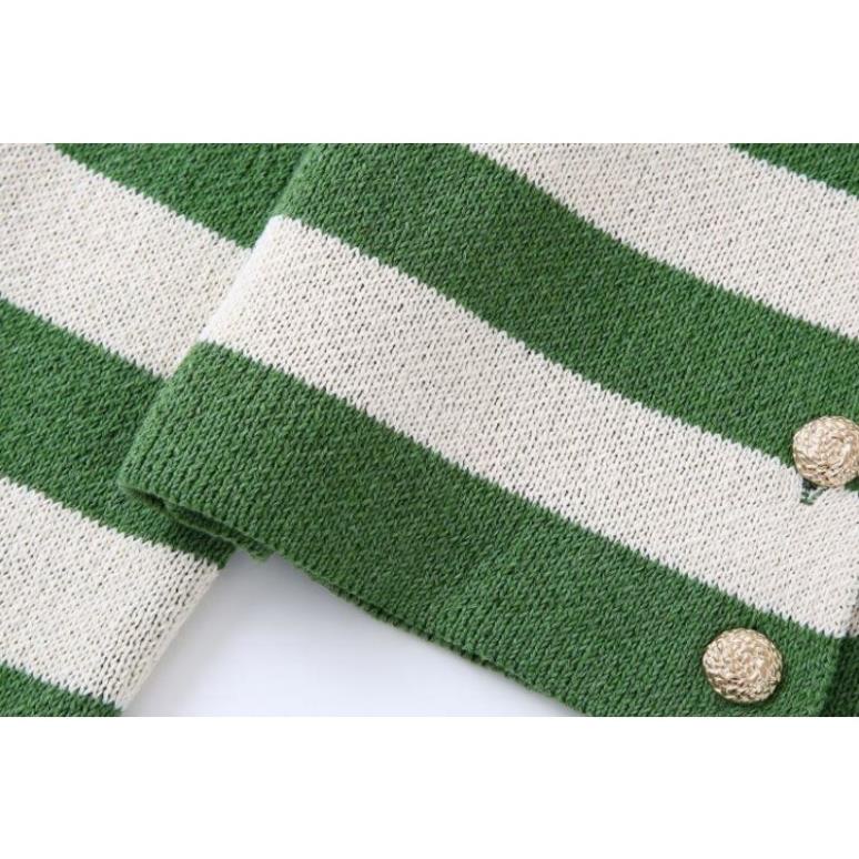 Made in Morocco - áo Zara len sọc ngang xanh rêu nút vàng đồng YO55