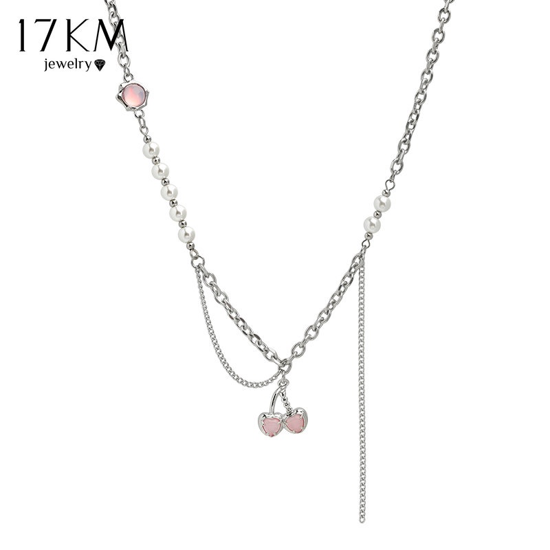Vòng cổ/ khuyên tai 17KM hình trái cherry đính ngọc trai xinh xắn dễ thương