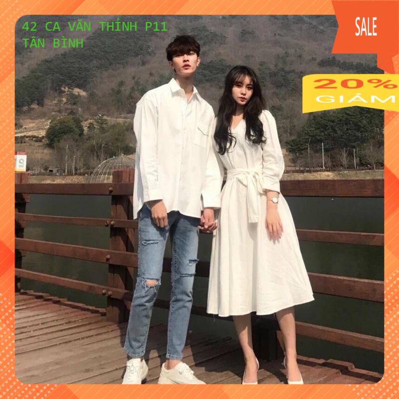Áo váy sơ mi trắng cặp đôi váy nữ cổ tim siêu xinh 🔥