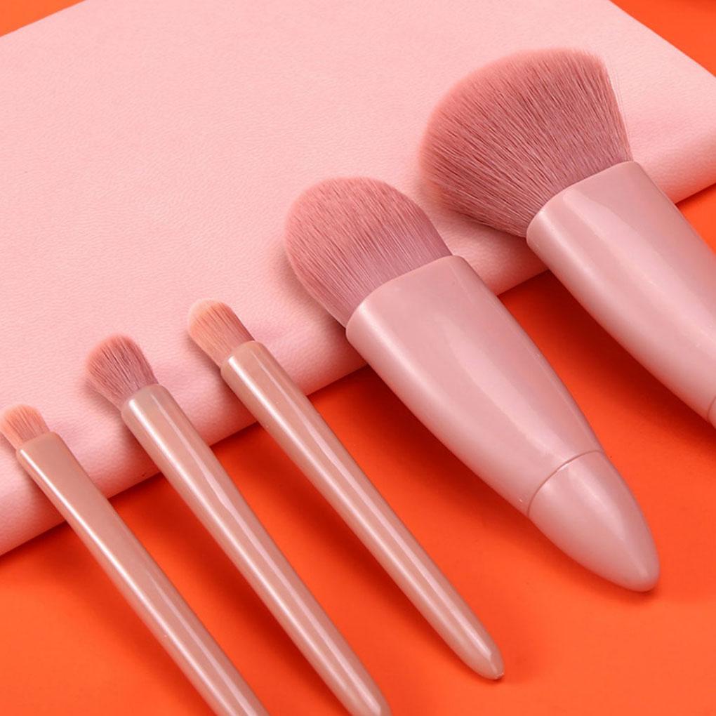 Bộ 5 Cọ Trang Điểm Sợi Nhựa Kèm Gương Trang Điểm Cho Người Mới Bắt Đầu