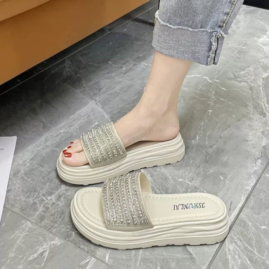 DÉP ĐẾ BÁNH MÌ QUAI NGANG ĐÍNH ĐÁ HOT TREND🩴✨✨💥