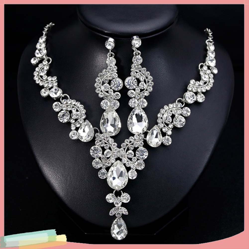 Bộ 2 Vòng cổ Và Đôi Khuyên Tai Hình Bán Nguyệt Đính Đá Sang Trọng Cho Nữ