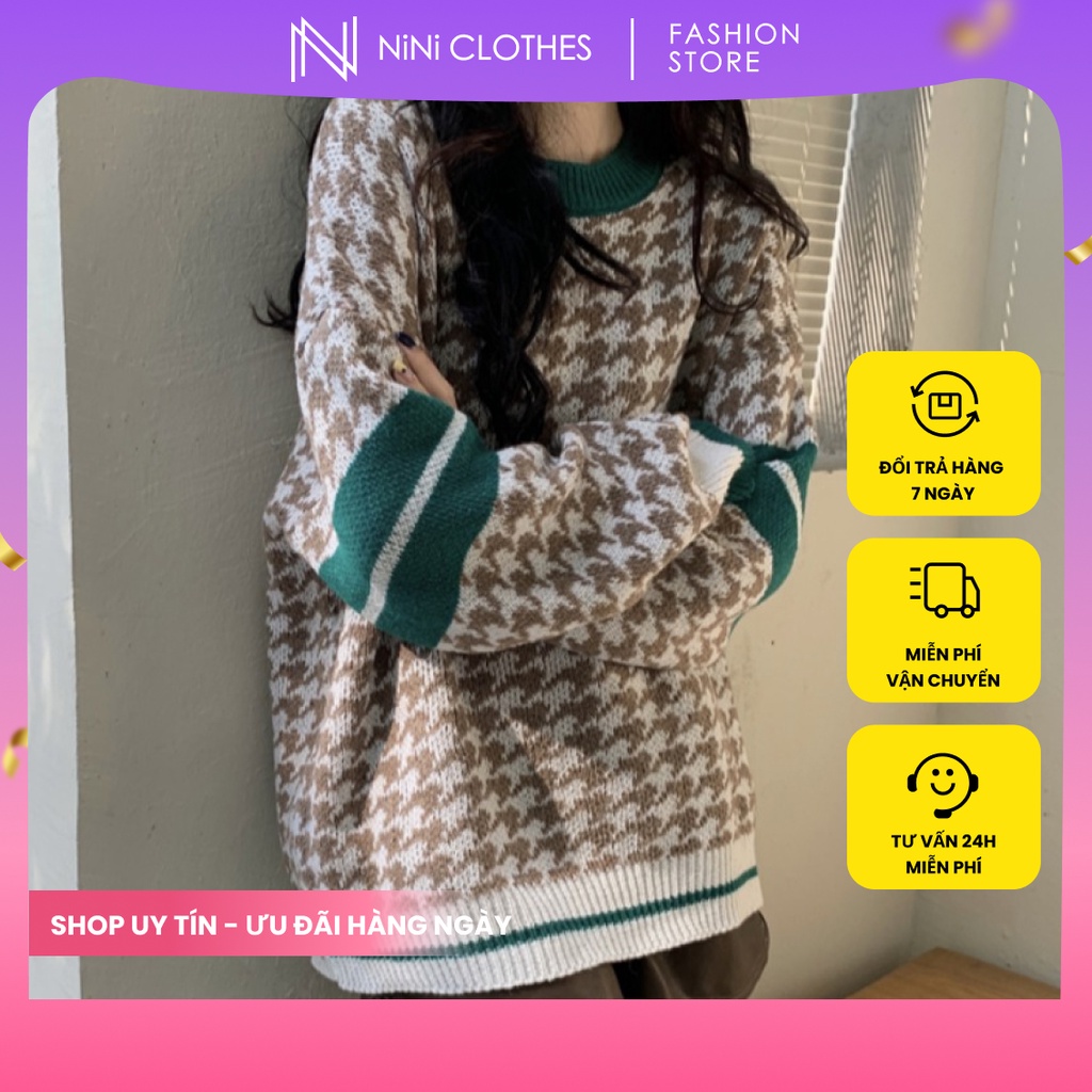 Áo len kiểu Hàn nữ Ulzzang dài tay họa tiết răng sói, chất len dày dặn phong cách Hàn Quốc Freesize