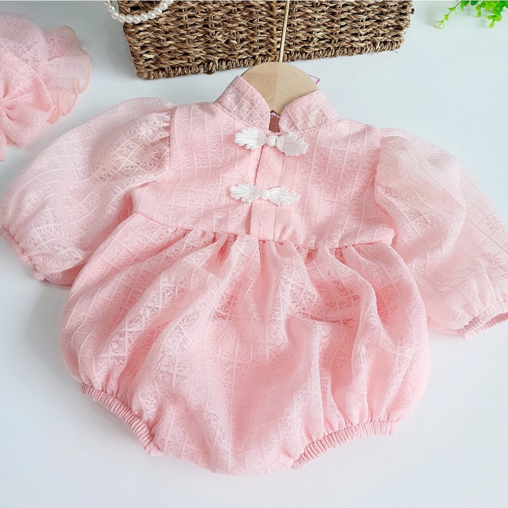 Bodysuit Cổ Tàu, Bodychip Dài Tay Thu Đông Chất Liệu Ren Nhật Cho Bé Gái Sơ Sinh