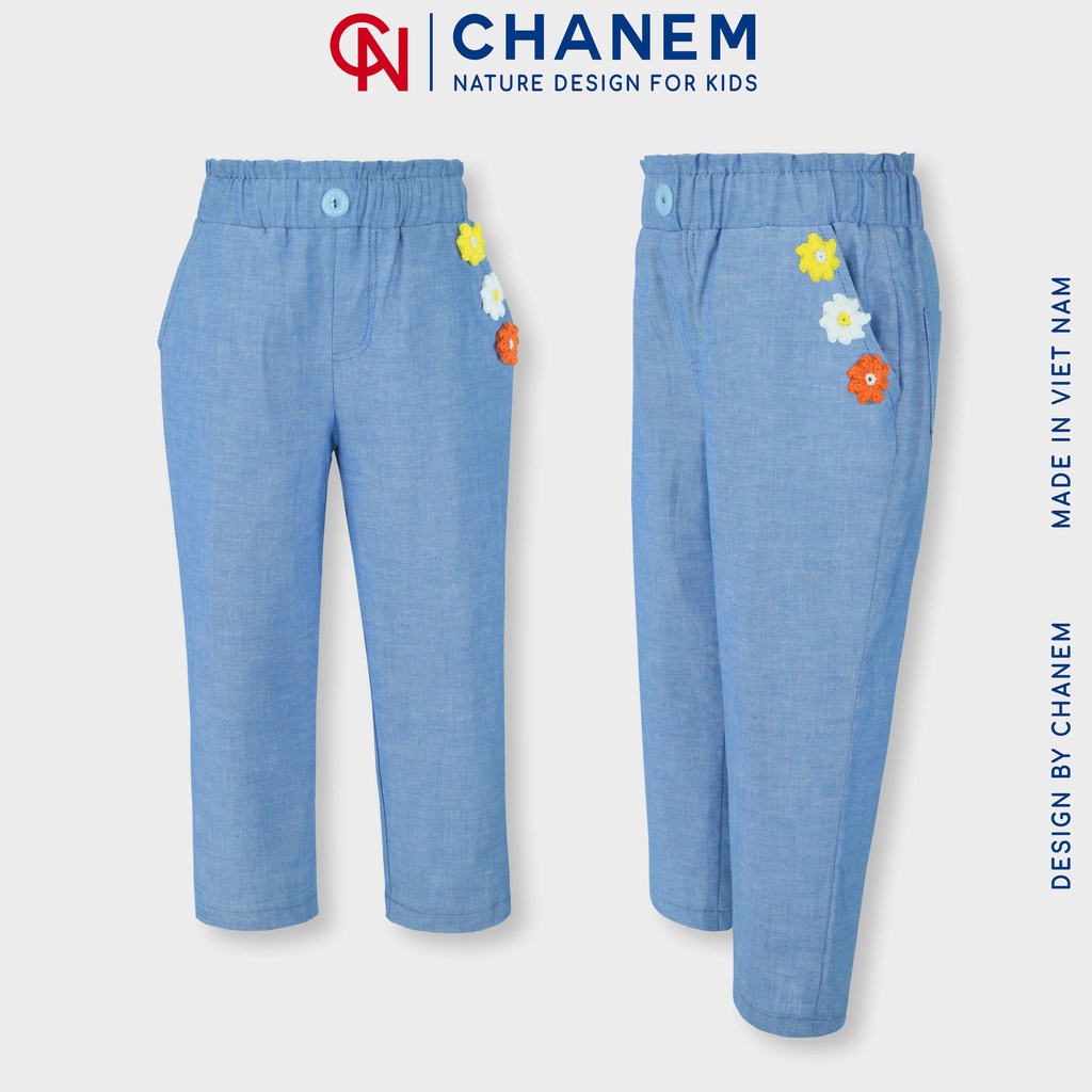 Quần dài cho bé gái NOMI CHANEM phối 3 bông hoa móc thủ công chất cotton cao cấp mềm mại cho bé từ 1 - 10 tuổi