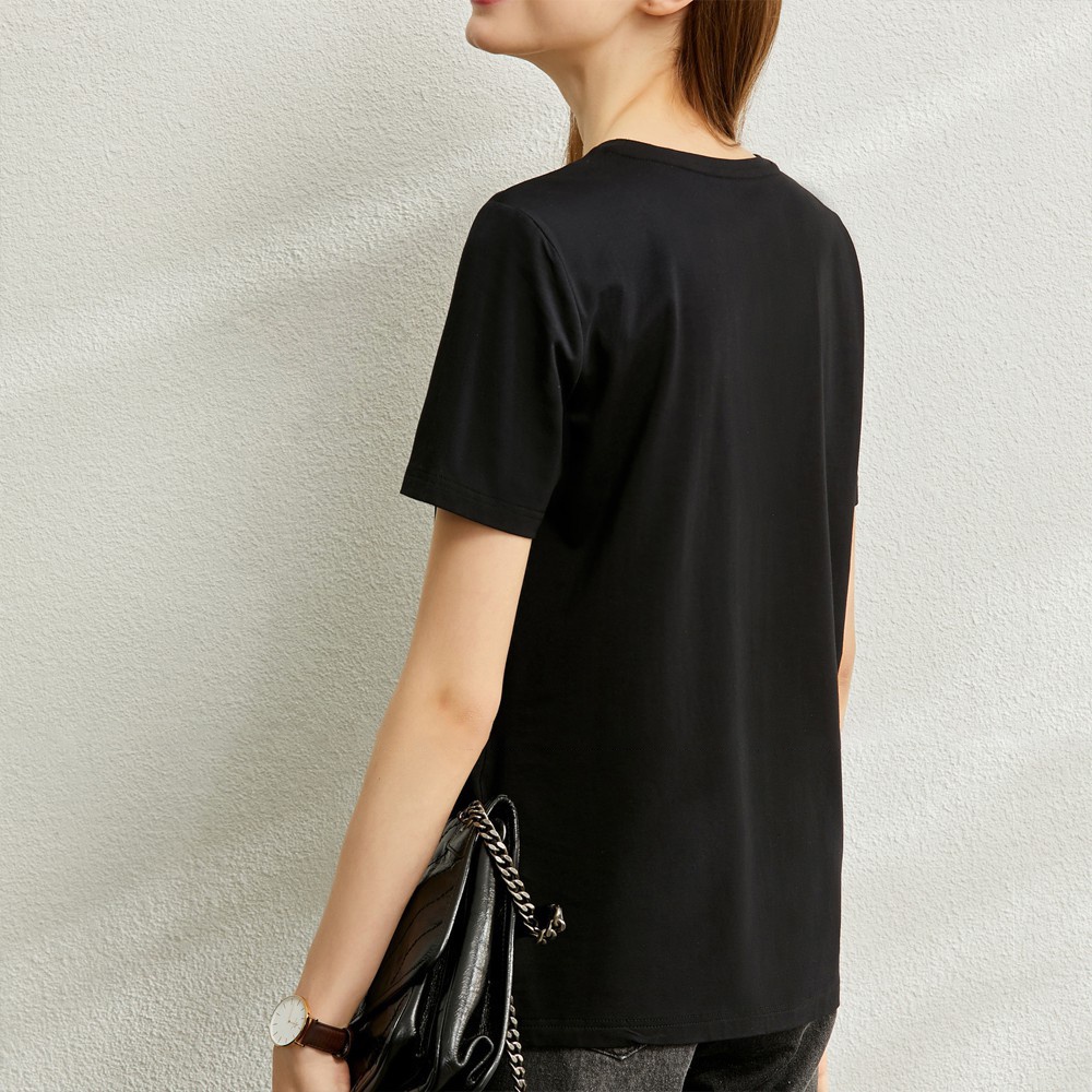 Áo phông nữ MACDOME cộc tay Nhật Hoa Nữ form rộng kiểu in hình vải cotton cổ tròn đẹp t shirt Đen AT006