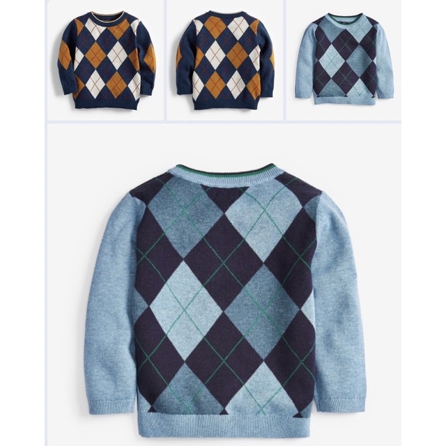 Áo len trám next phối xanh cho bé trai size từ 10-24 cân