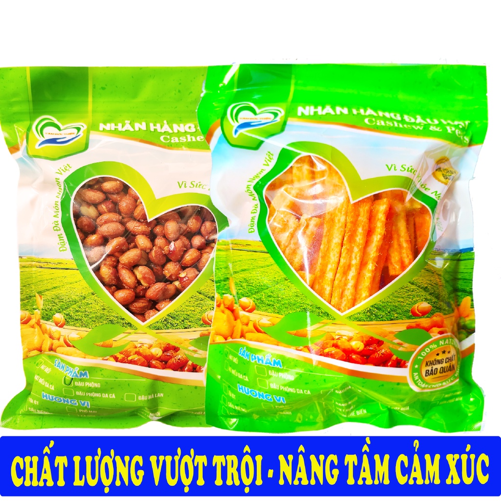 Combo 2 Túi: Đậu Phộng Rang Tỏi Ớt 500GR và Túi Bánh Khoai Tây Phô Mai Que & Đậu Hà Lan 178GR Tâm Đức Thiện đồ ăn vặt