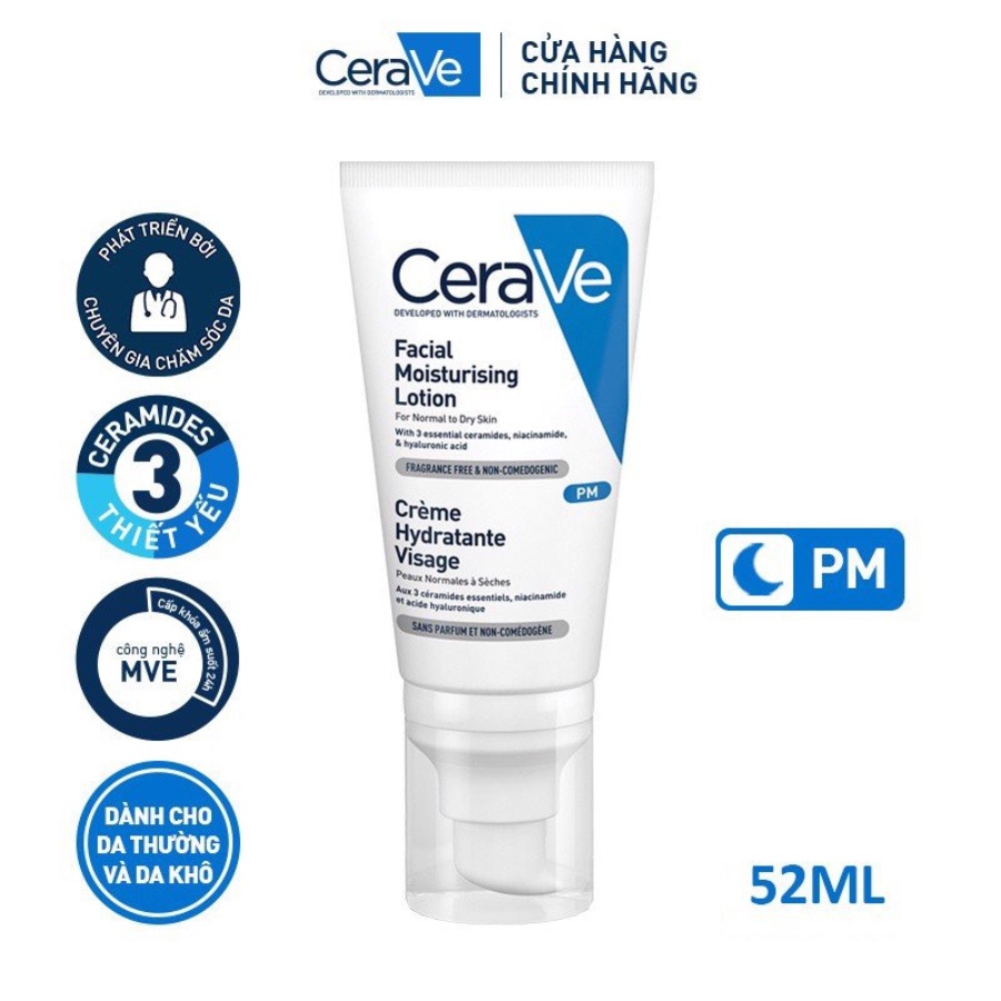 Sữa Dưỡng Ẩm Ban Đêm Dành Cho Da Mặt Facial Moisturising Lotion PM CeraVe 52ml