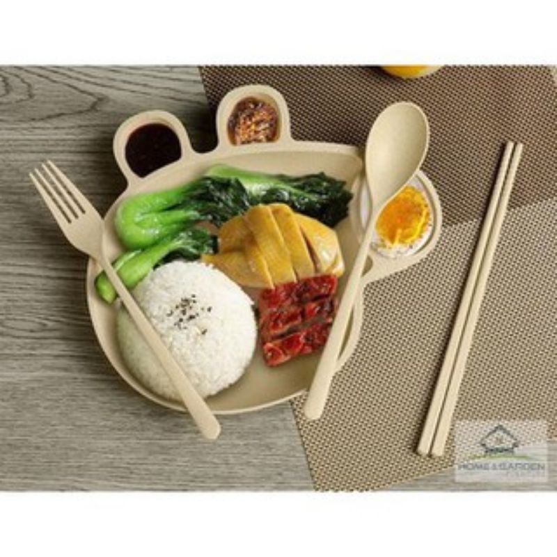 Khay ăn dặm, ăn dặm lúa mạch hình Heo Peppa kèm thìa, đũa, dĩa