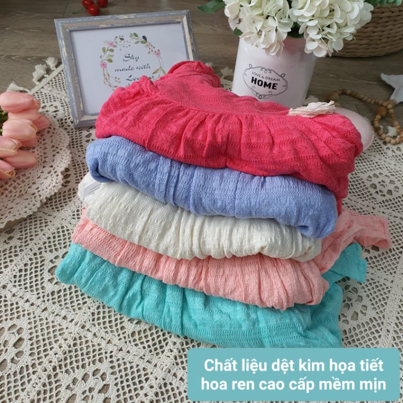 Áo váy tay dài dệt họa tiết ren xinh xắn, áo váy thu đông cao cấp bé gái