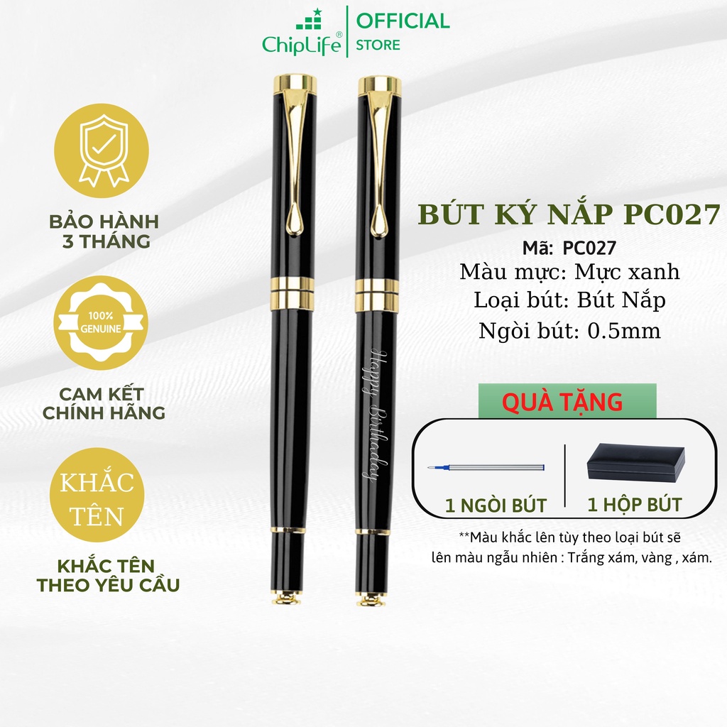 Bút ký khắc tên CHIPLIFE PC027 - ngòi 0.5mm dạng nắp bật đen viền vàng