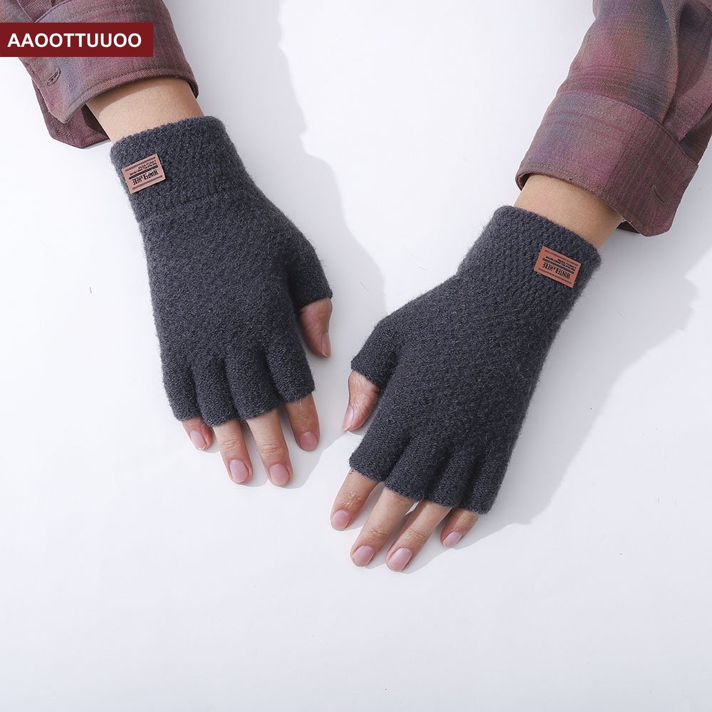 Găng Tay Len Hở Ngón Giữ Ấm Cho Nam Nữ
