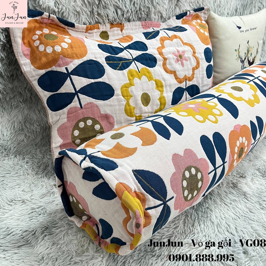 [SALES SỐC]V8_Vỏ gối ôm vải Xô Cotton Organic cao cấp có khoá kéo