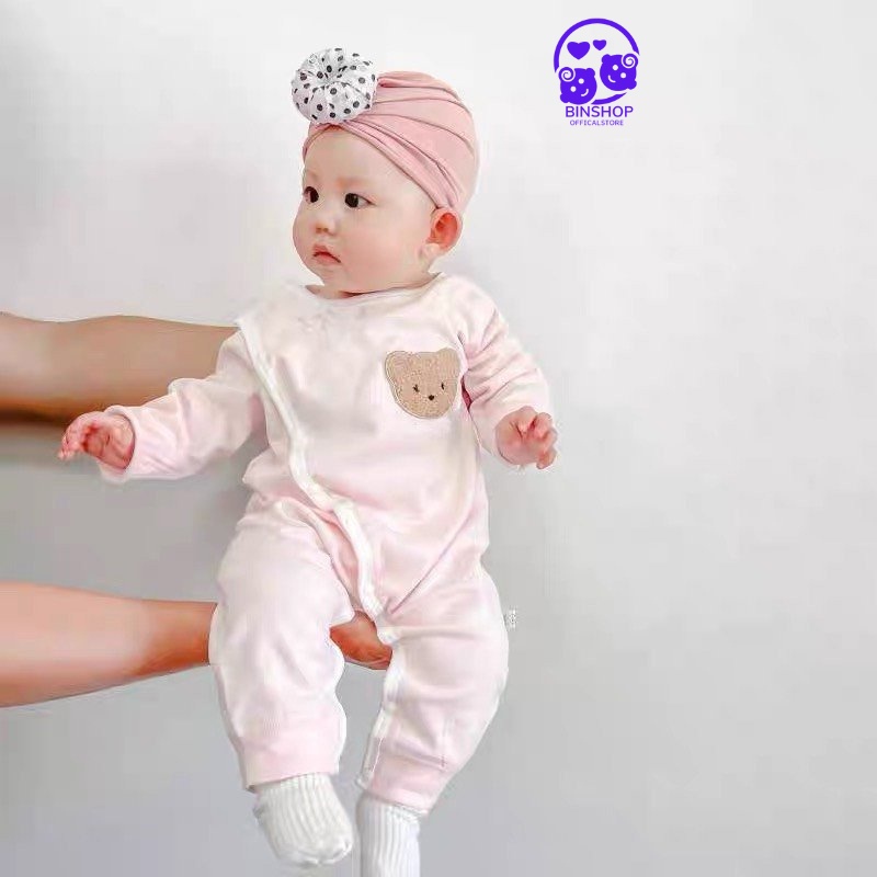 Bodysuit dài tay cho bé Đính Gấu đáng yêu, body dài tay cho bé chất Thun mềm mịn thấm hút tốt mồ hôi mẫu quần áo sơ sinh