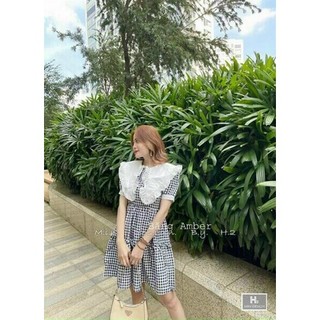Đầm thời thượng Caro Đầm Bánh Bèo Cổ Bèo - Đầm Dễ Thương