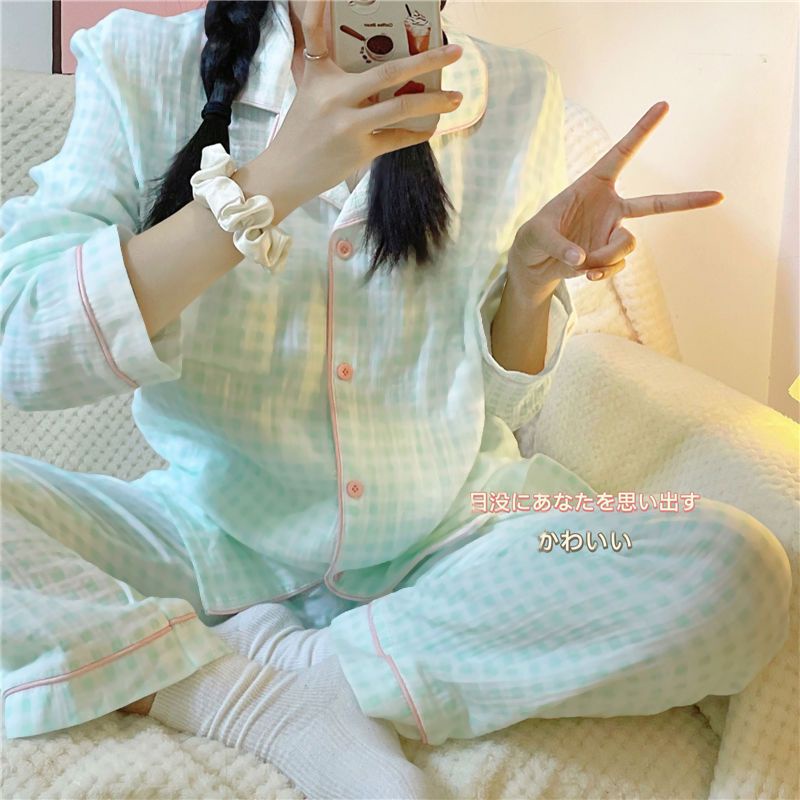 Bộ Đồ Ngủ Dài Tay Thời Trang Mùa Xuân Thu Hàn Quốc Ngọt Ngào Dành Cho Nữ Sinh