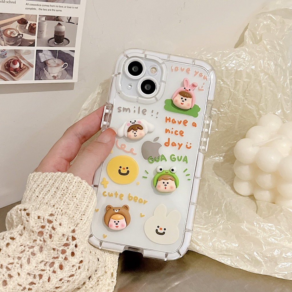 Ốp dạ quang gắn thú in nổi Trắng Smile 7plus/8plus/x/xs/xsmax/11/12/13/14/pro/max/plus/promax