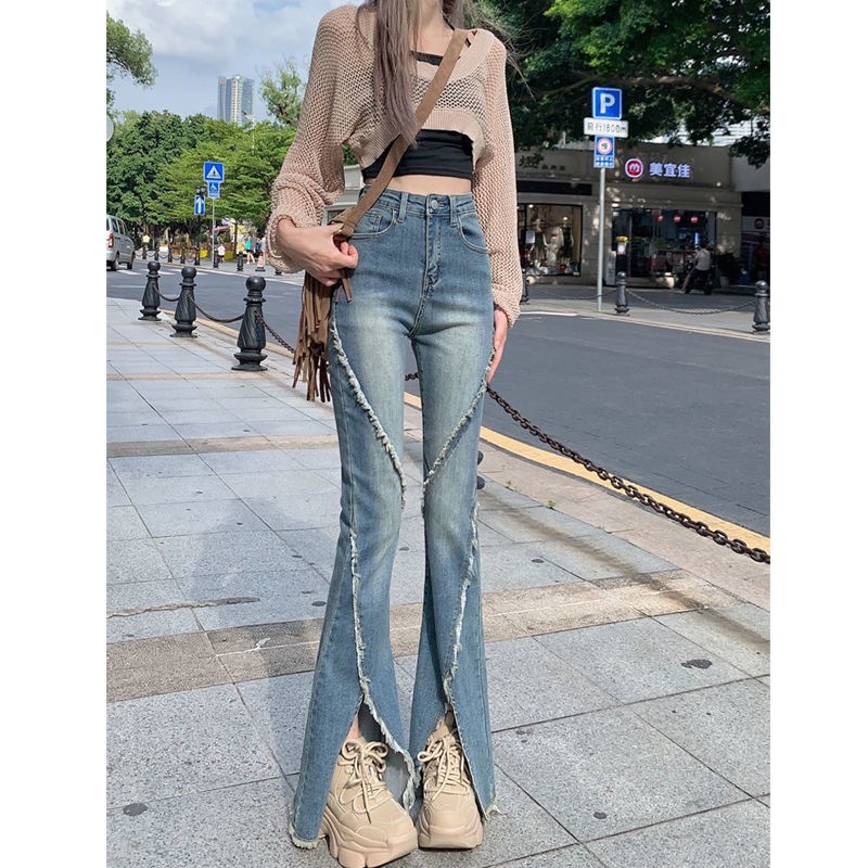 Quần Jean Dài Lưng Cao Ống Loe Ôm Dáng Phong Cách Retro Thời Trang Cho Nữ