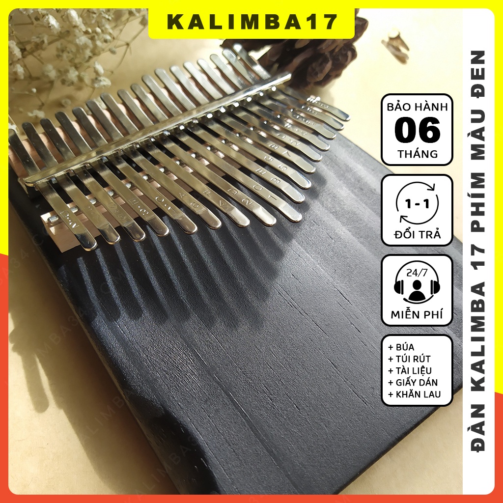 Đàn kalimba 17 phím màu đen KL34, Kalimba gỗ nguyên khối Manhogany , Piano ngón tay cái âm vang hay không tịt