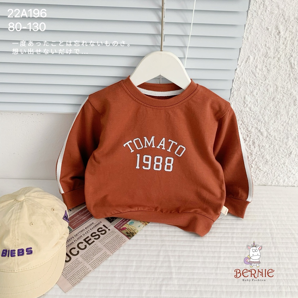 Áo nỉ da cá thu đông phối sọc tay hoạ tiết TOMATO 1988 bé trai