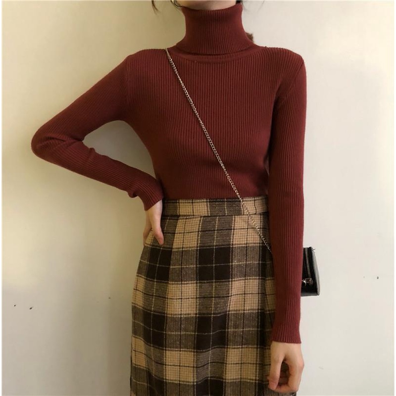 Áo Sweater Cổ Lọ Màu Sắc Đơn Giản Cho Nữ