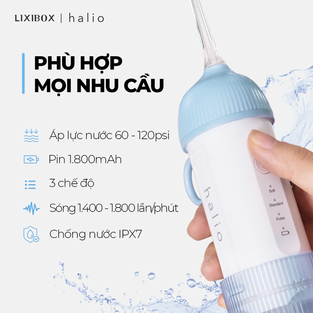 Combo Máy Tăm Nước Cầm Tay Halio - Blue Và Bàn Chải Điện - Rose Gold