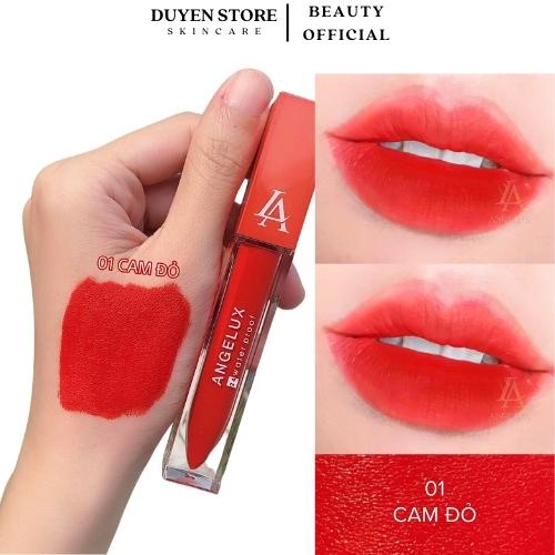 Son kem lì ANGELUX chính hãng, Son kem ĐỎ CAM lâu trôi lên màu cực đẹp
