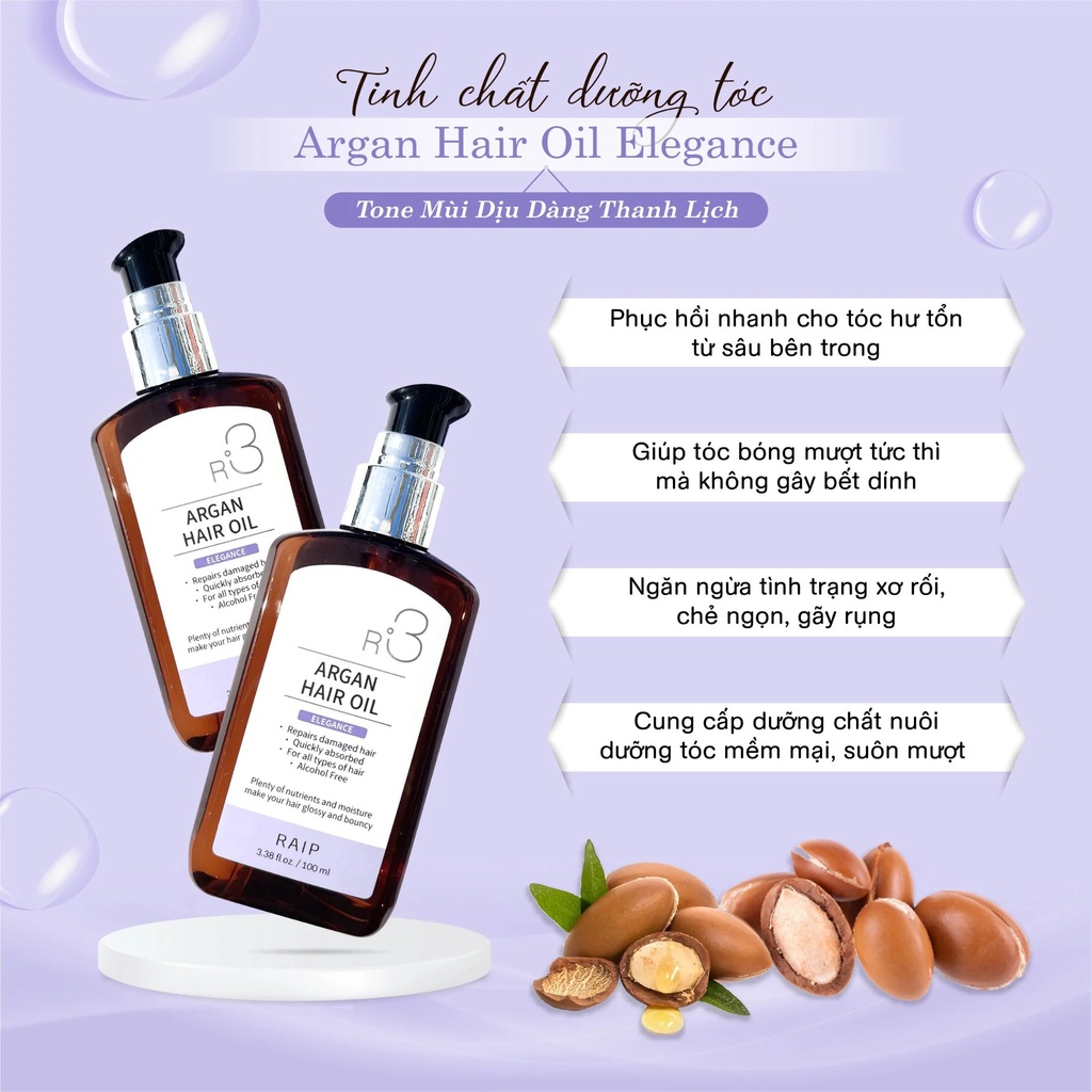 Dưỡng Tóc hương nước hoa ARGAN HAIR OIL R3 - ĐỦ MÀU ( Xanh Lá + Xanh Dương + Tím + Vàng + Hồng ) + Dr. Top